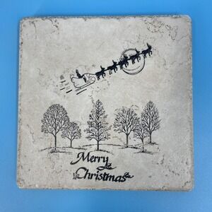 Ceramic Tile 5.5x6 Inch Hot Plate Trivet Christmas Santa Sleigh Vintage